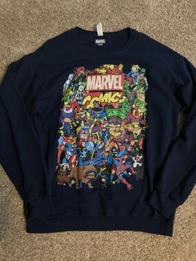 Marvel Multicolor Graphic Crewneck Sweater - Navy